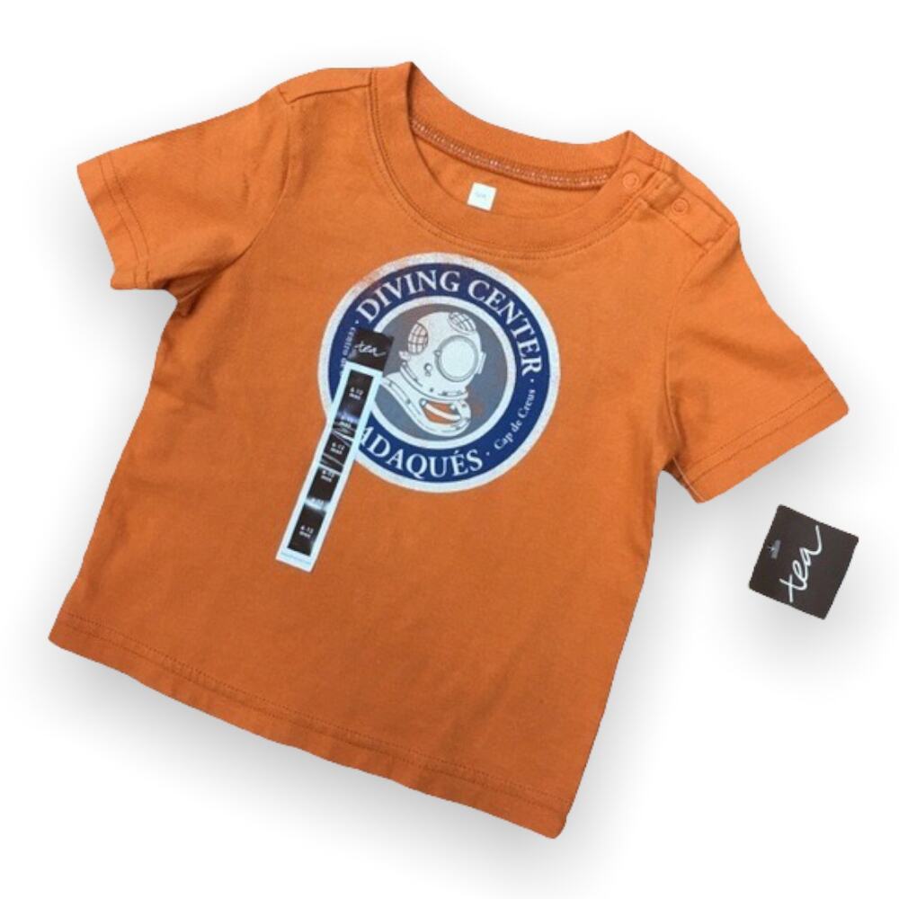 Tea Collection Boys Tee Size 6-12 Mo Diving Center Cadaques Orange Blue NEW